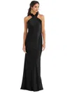 Lovely Draped Twist Halter Tie-back Trumpet Gown - Imogen In Black
