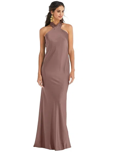 Lovely Draped Twist Halter Tie-back Trumpet Gown In Brown
