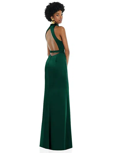 Lovely High Neck Backless Maxi Dress With Slim Belt In Green