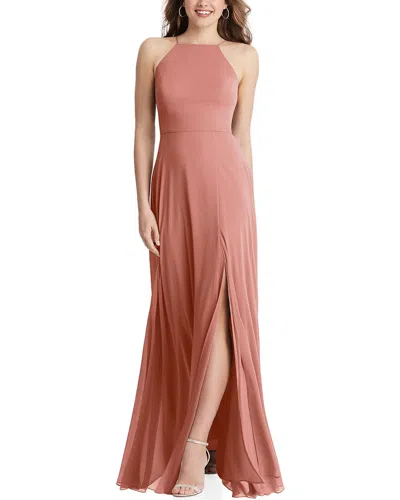Lovely High Neck Chiffon Maxi Dress In Pink