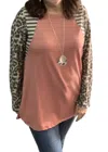 Lovely J Animal Print Sleeve Top In Mauve In Brown