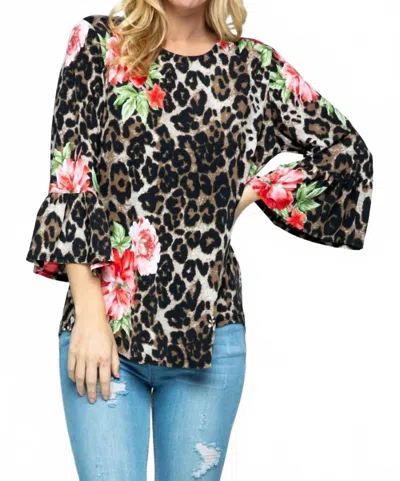Lovely J Leopard/floral Print Blouse In Brown In Multi