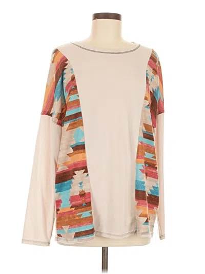 Pre-owned Lovely J Long Sleeve Top Tan Boatneck Tops