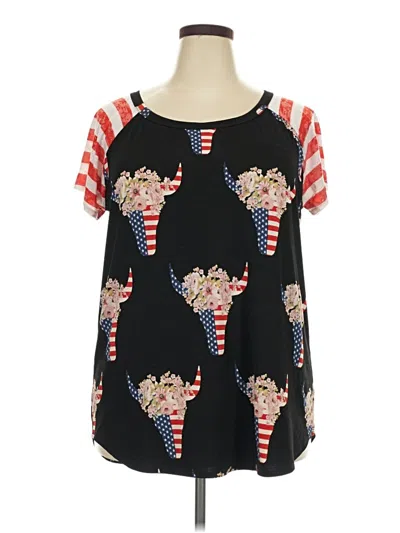 Pre-owned Lovely J Short Sleeve Top Black Scoop Neck Tops