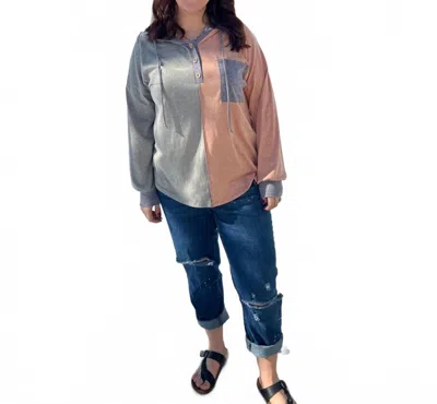 Lovely Melody Colorblock Hoodie In Green/mauve/charcoal In Gray
