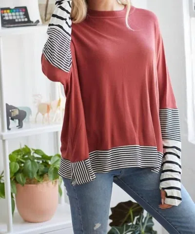 Lovely Melody Contrasting Top In Brick In Pink