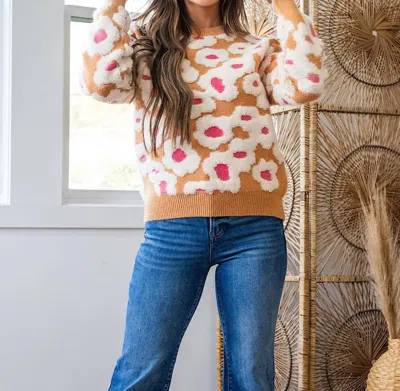 Lovely Melody Daisy Sweater In Taupe/ White