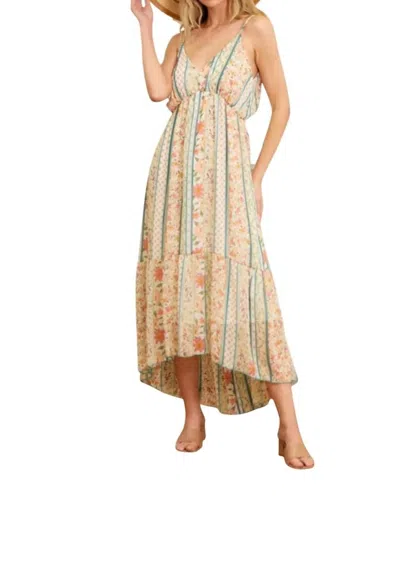 Lovely Melody Floral Dreams Boho Maxi Dress In Coral/green