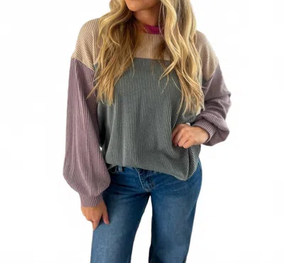 Lovely Melody Keeley Corded Color Block Top In Lavender And Dusty Blue In Gray