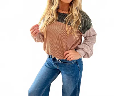 Lovely Melody Keeley Corded Color Block Top In Olive And Peanut Butter In Brown