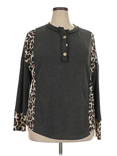 Pre-owned Lovely Melody Long Sleeve Top Gray Crew Neck Tops