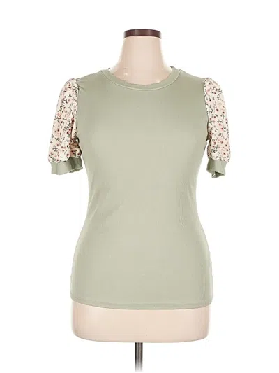 Pre-owned Lovely Melody Short Sleeve Top Green Mock Neckline Tops