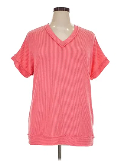 Pre-owned Lovely Melody Short Sleeve Top Pink V-neck Tops