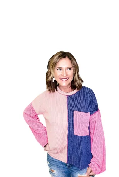 Lovely Melody Split Up Color Block Top In Pink Multi