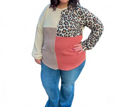 Lovely Melody Two Places At Once Leopard Color Block Top In Multi