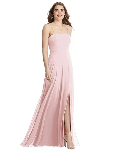 Lovely Square Neck Chiffon Maxi Dress With Front Slit - Elliott In Pink