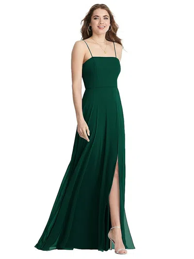 Lovely Square Neck Chiffon Maxi Dress With Front Slit - Elliott In Green