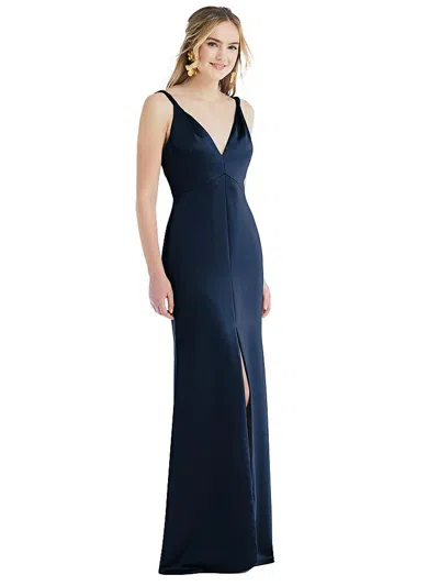Lovely Twist Strap Maxi Slip Dress With Front Slit In Blue