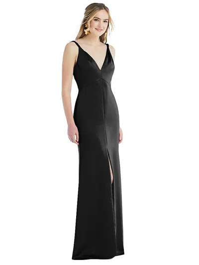 Lovely Twist Strap Maxi Slip Dress With Front Slit - Neve In Black