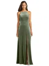 Lovely Harper Velvet Halter Maxi Dress With Front Slit In Green