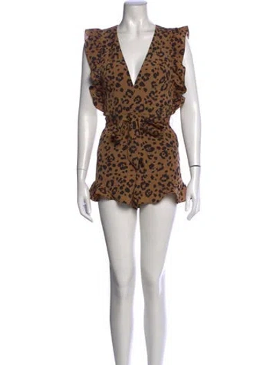 Pre-owned Lover Animal Print V-neck Romper In Brown