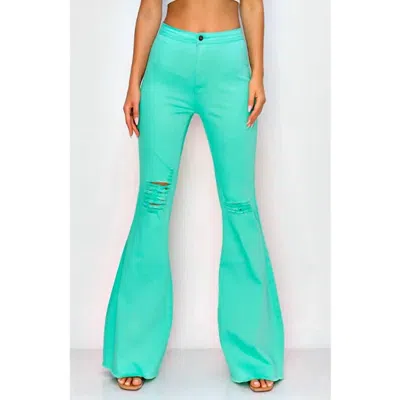 Lover Brand Fashion Distressed High Waist Bell Pants In Mint In Green