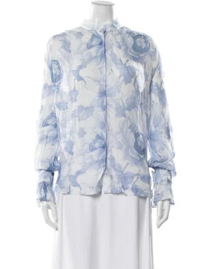 Pre-owned Lover Floral Print Long Sleeve Blouse In Blue