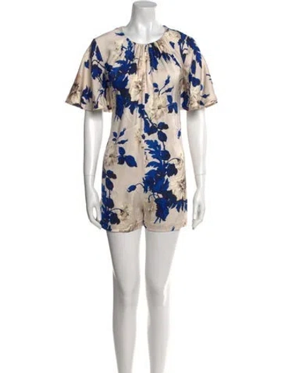 Pre-owned Lover Floral Print Scoop Neck Romper In Multi