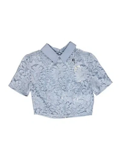 Pre-owned Lover Floral Print Short Sleeve Crop Top In Blue