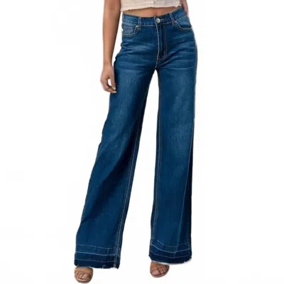 Lover High Waisted Distressed Stretchy Wide Leg Jeans In Blue In Transparent