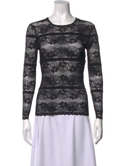 Pre-owned Lover Lace Pattern Crew Neck Top In Black