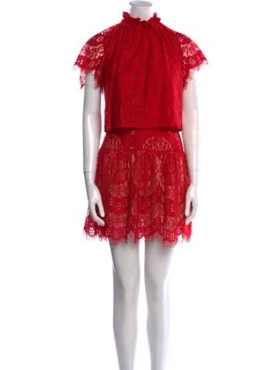 Pre-owned Lover Lace Pattern Mini Dress In Red