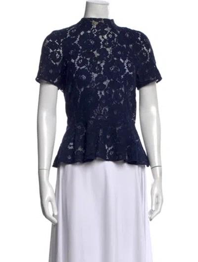 Pre-owned Lover Lace Pattern Mock Neck Top In Black