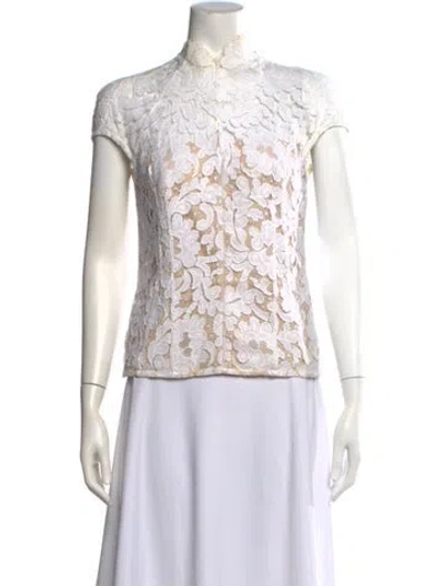 Pre-owned Lover Lace Pattern Short Sleeve Top In Neutrals/white