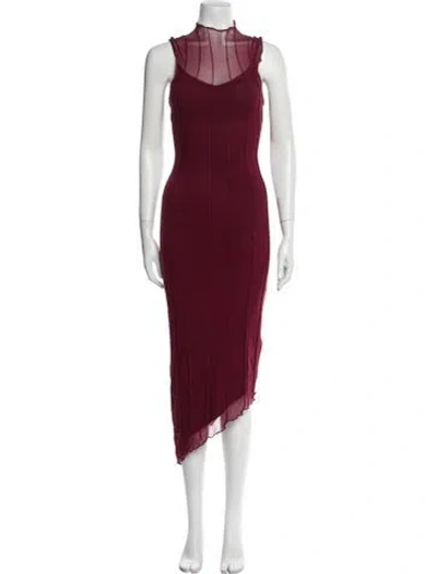 Pre-owned Lover Mock Neck Long Dress In Burgundy