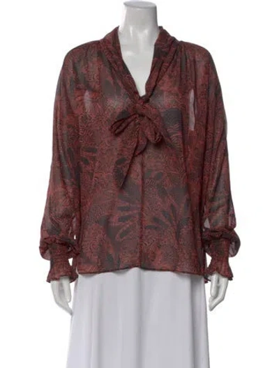Pre-owned Lover Printed V-neck Blouse In Red