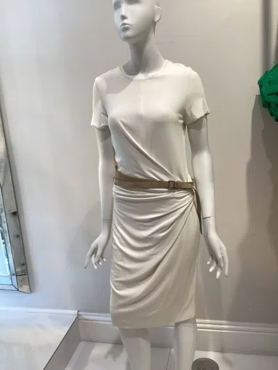 Lover Short Sleeve Leather Belted Dress In Ivory