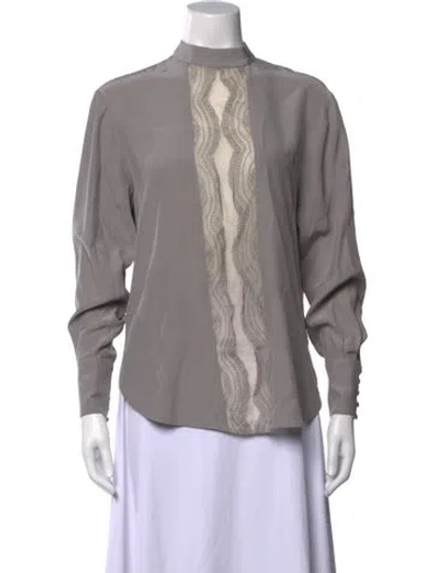 Pre-owned Lover Silk Mock Neck Blouse In Grey