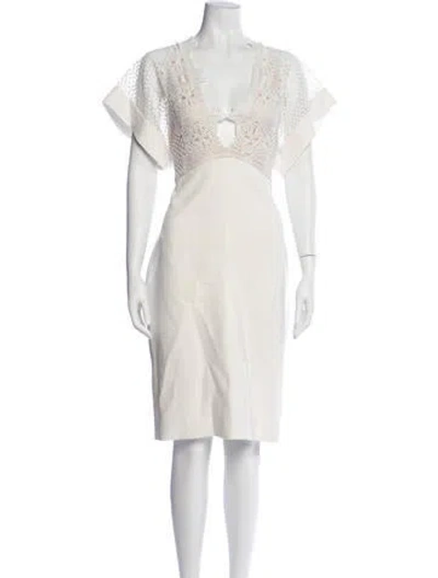 Pre-owned Lover V-neck Knee-length Dress In White