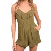 Loveriche Chic Ruffled Romper In Olive Green In Green