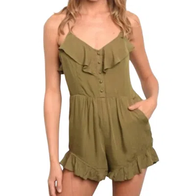 Loveriche Chic Ruffled Romper In Olive Green