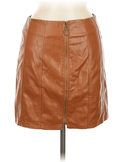 Pre-owned Loveriche Faux Leather Skirt In Brown