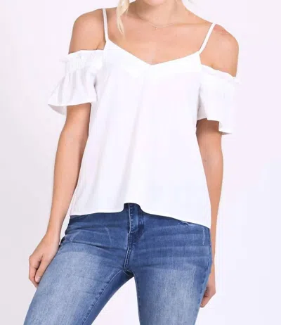 Loveriche Ruffle Cold Shoulder Top In White