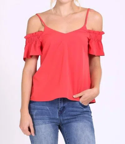 Loveriche Ruffle Sleeve Cold Shoulder Top In Tomato In Orange
