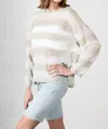 Loveriche Sheer Long Sleeve Striped Sweater In Beige / White