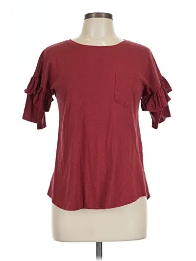 Pre-owned Loveriche Short Sleeve Top Burgundy Ruffles Neckline Tops