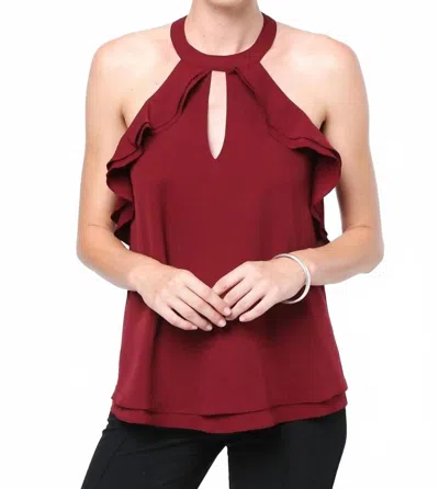 Loveriche Two Layer Ruffle Halter Top In Wine In Red