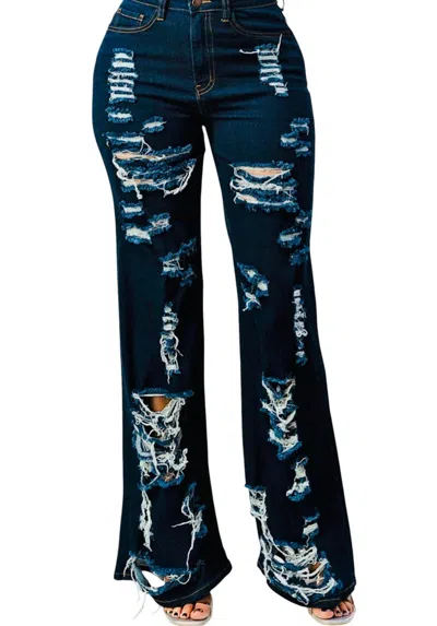 Loverly Fit Distressed Jeans In Dark Blue
