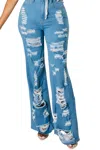Loverly Fit Distressed Jeans In Medium Blue In Blue