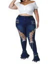 Loverly Fit Lace Up Jeans In Dark Blue In Blue